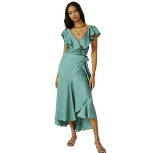 NEW Anthropologie Ruffle-Sleeve Printed-Wrap Maxi Dress - Small